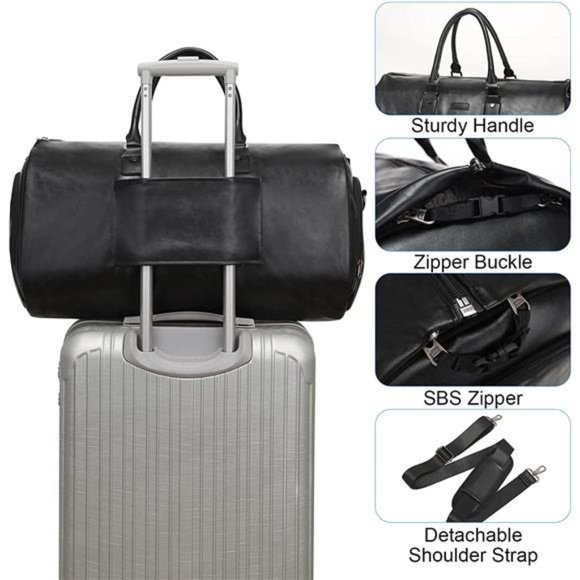 Convertible Leather Garment Bag, Carry on Garment Bags Travel Waterproof Duffel - Picture 4 of 6